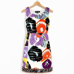Tahari Mindy Solstice Purple Black Floral Kangaroo Pocket Stretch Sheath Dress